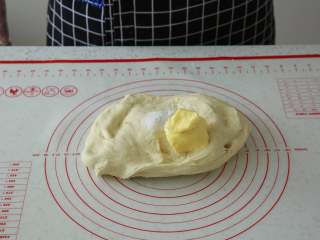 5、蔬菜【四色吐司】,加入黄油,揉至黄油被吸收,揉到完全状态,面团光滑。