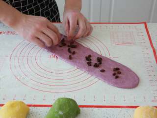 12、蔬菜【四色吐司】,在各色面团里加入适量的蔓越莓干,