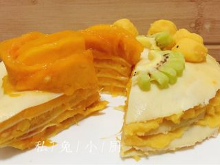 43、芒果红薯千层蛋糕（低卡低脂版）～,切开，拍拍拍～