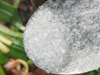 21、飘香蒜苗炒腊兔腿,加少许白糖。