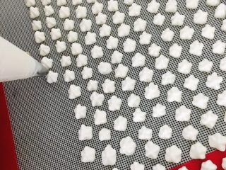 15、宝宝版酸奶溶豆,在烤垫上挤出溶豆，纹路清晰一般就是好了