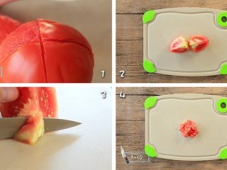 2、宝宝秋季滋补汤,番茄去皮，取一半留用，去蒂后切成小块。