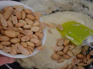 10、花生牛轧糖,倒入熟花生仁。