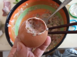 16、十味+蛋黄酱彩蔬蒸肉蛋,鸡蛋塞入肉泥