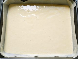 8、雷明顿蛋糕 ,将蛋糕糊倒入铺有油纸或油布的烤盘，用力震几下