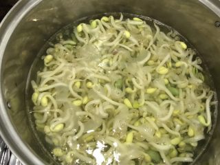 6、妈妈的味道~蚝油酸辣海带双豆,黄豆芽也焯水煮熟准备好!