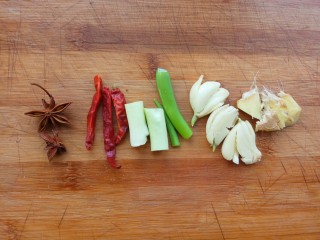 7、家的味道～香菇红烧鸡,再准备好葱姜蒜和辣椒八角