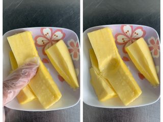 7、紫薯塔,黄油室温软化用手指轻轻一戳出现这样的指痕即可。