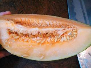 1、蜜瓜遇上冰,哈蜜瓜切开去籽