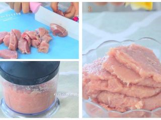 1、西葫芦蒸肉 宝宝辅食，补钙增强免疫力,猪肉切丁，加水一起打成水嫩的肉泥。加几点柠檬汁腌制一下去去腥味。