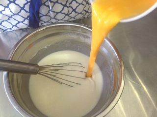 6、榴莲千层,鸡蛋打散加入面糊中