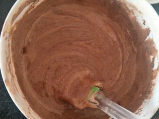 13、像布朗尼的浓郁巧克力蛋糕(无油全蛋),大幅度轻柔的切拌均匀。不可过度。