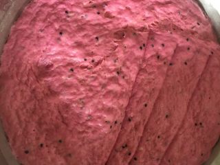 3、火龙果抹茶饼,发酵至2-2.5倍大，手指沾面粉捅入面团，拔出手指后形成的孔洞不塌陷也不回缩，就发酵好了。