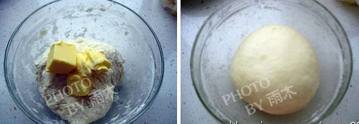 2、酥皮,揉成面团后加入黄油，揉成光滑面团