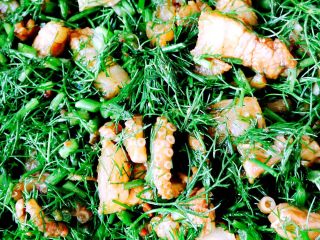 5、茴香酱肉海鲜发面包子#有个故事#,所有材料混合搅拌均匀即可……