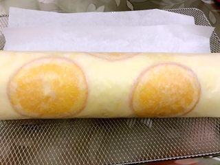 21、橙香蛋糕卷,借助擀面杖卷起，因为没夹奶油所以我徒手也是很好卷的，卷起后放入冰箱定型30分钟