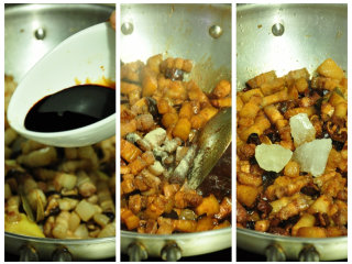 13、不可忘却的味道——卤肉饭,加老抽、冰糖和白胡椒粉翻炒均匀。