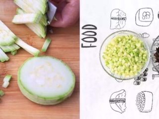 4、天上掉馅饼了，开不开心！？；）,西葫芦洗净切成和豆腐丁差不多大小，所有食材料理好备用