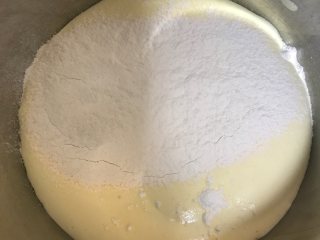 7、抹茶海绵纸杯蛋糕(适合裱花的蛋糕),分次筛入低筋面粉,用抄底翻拌的手法搅拌至无颗粒,不要画圈搅拌会消泡的