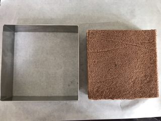 10、芒果芭菲冰淇淋蛋糕,烤了两盘，按8寸方形慕斯圈切两片备用。