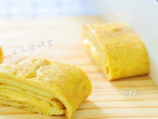 7、咖喱蛋卷 宝宝辅食，鸡蛋+奶酪+淀粉,切切切段。