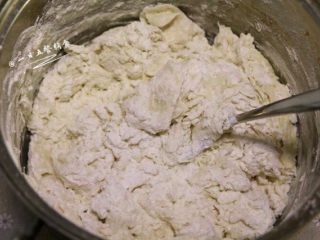 2、猪肉大葱包子, 静置约几分钟后，看到酵母水的表面起了一层泡沫，说明干酵母已经活化，将酵母水慢慢倒入面粉中，边倒边搅拌。