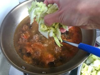 12、五色食蔬➕娃娃菜木耳粉丝藕丸汤,加入娃娃菜，继续炖煮三分钟左右