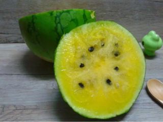 3、西米麒麟瓜奶昔,如图。麒麟西瓜放入冰箱冷藏数小时拿出来。牛奶也是提前放冰箱冷藏。