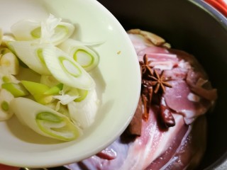 3、手撕牛肉干,肉和香辛料放入压力锅