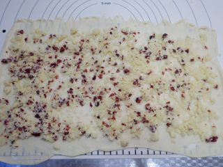 11、椰蓉蔓越莓花环面包,均匀的铺上椰蓉蔓越莓馅，上边缘留白。