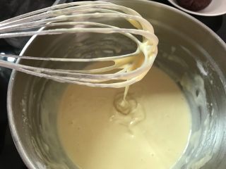 8、红豆沙鲷鱼烧,继续打发至面糊滴落纹路不马上消失后静置30分钟。