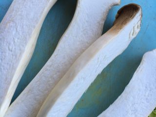 2、葱油手撕杏鲍菇,对切成两半