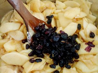 8、圣诞苹果派-超级酥皮,10.加入处理好的葡萄干，搅拌均匀。