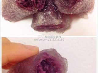 6、Q弹水晶紫薯卷,加入蒸锅里蒸15到20分钟，看到皮变成透明就熟了