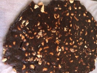 12、枣泥核桃糖,搅拌均匀后，将枣泥核桃糖团，倒在事先准备好的烘焙纸上