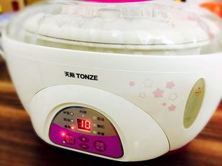 3、桃胶雪燕羹,盖上盖子，放入电炖锅，按下蒸炖功能，1小时。
