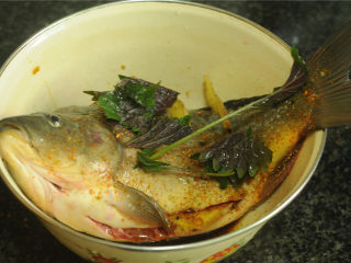 9、紫苏蒸桂鱼,将紫苏洒在上面