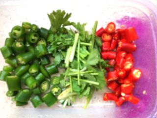 14、柠檬泡椒凤爪,红绿辣椒切碎，香菜切段