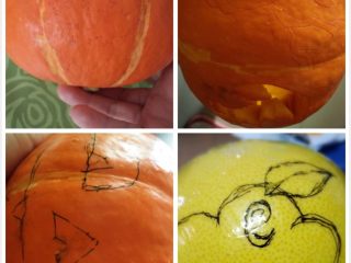 5、万圣节南瓜灯,如图在南瓜上画上要刻的图案或用图纸临摹都可以