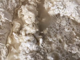 7、笋干肉包,一边加入酵母水一遍用筷子搅拌成絮状