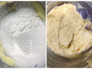 10、枣泥糕,把高低筋面粉、盐、小苏打混合过筛，分三次加入，搅拌成泥