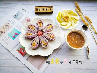 13、翻转花朵寿司,美味的早餐。