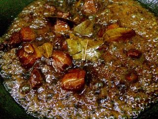 10、红烧肉,焖煮到40分钟时,再加入少量冰糖炒化用于裹色。此时可以尝一尝汤汁的味道,以确定是否需要加盐。