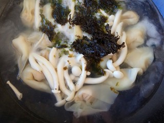 16、白菜猪肉小馄饨（内附馄饨四种详细包法）,再撒入紫菜和白玉菇
