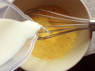 3、松饼,碗里打一颗鸡蛋 两茶匙糖 100ml牛奶 10g黄油搅拌