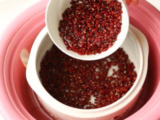 4、赤小豆鲫鱼豆腐汤-带带,将浸泡了的赤小豆放入电炖锅中（高压锅，电饭煲都可以）