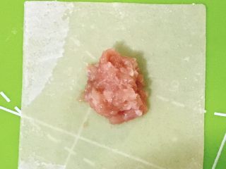 6、小馄饨蒸水蛋,取少量肉放皮中间。