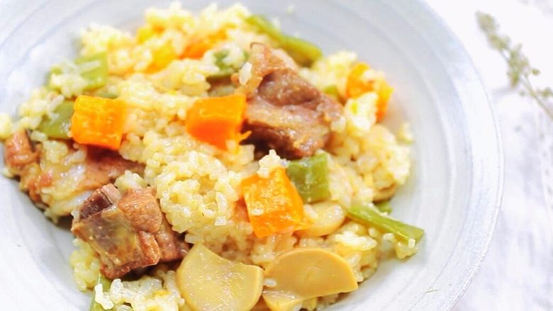 时蔬排骨饭宝宝辅食大米糯米杏鲍菇