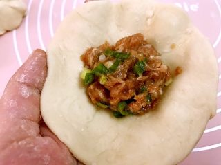 17、香葱鲜肉大包,取适量肉馅放入