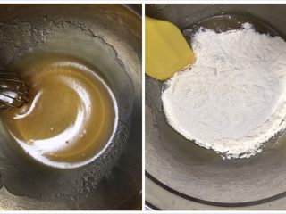 3、广式红豆沙月饼,糖浆，玉米油，枧水一起混合搅拌均匀后倒入混合好的粉